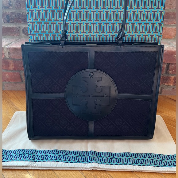 Tory Burch Handbags - Tory Burch Black Ella T Monogram Quadrant Tote